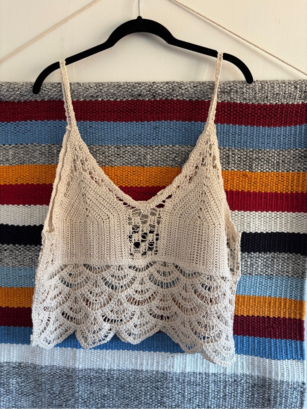 Crochet V-Neck Cami Tank Top - Cream